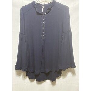 Free People‎ Womens S Blue 3/4 Button Bell Sleeve